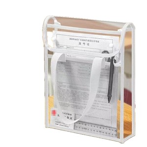 Bolsa de transporte transparente impermeable para exámenes, almacenamiento de doble capa para estudiantes, exámenes de ingreso a la universidad, material de PVC, color blanco - Product Image 1