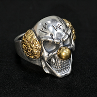 Bague ajustable en argent sterling 925 bicolore avec crâne Joker, style rétro sculpté, pour homme, punk, hip-hop, bijoux fins