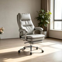 Chaise de bureau pivotante de direction avec repose-pieds 602 117 cm, dossier haut en cuir PU, base chromée 5 étoiles, gris foncé, beige, noir, gris clair