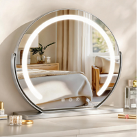 Miroir de maquillage rond avec écran LED intelligent, lumière de vanité de bureau, métal et verre, design personnalisé, marque personnalisée