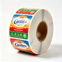Autocollant d'emballage alimentaire en vinyle écologique imprimé multicolore brillant, imperméable, auto-adhésif, avec logo personnalisé et certification