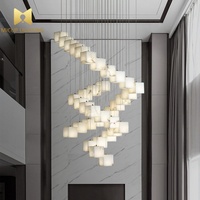Lustre suspendu cubique en albâtre blanc post-moderne, luminaire LED artistique pour grands projets hôteliers et de villas