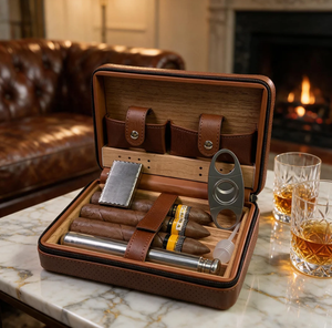 Humidor de Cigarros de Lujo Personalizado Vanace, Acabado en Cuero, Madera de Cedro Español con Humidificador - Product Image 1