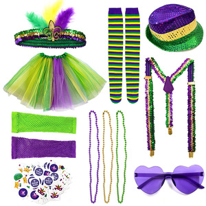 Yi Xiaoyi <b>Mardi</b> <b>Gras</b> <b>Costume</b> Set Adult Unisex Sequined Hat Tutu Socks Beads Sunglasses Party Accessories - Product Image 1