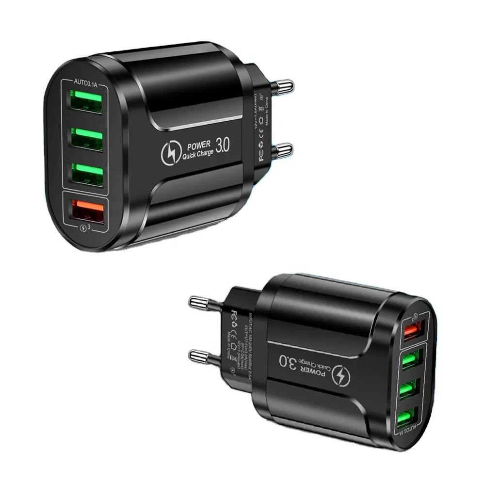 빠른 충전 3.0 USB 충전기 25W 4 포트 어댑터 QC 3.0 EU/미국/영국 플러그 벽 휴대 전화 고속 충전기 홈 벽 충전기 여행