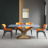 Centre de Table en marbre naturel, 4/6/8 places, avec jambes en or brossé, meubles de salle à manger, vente en gros