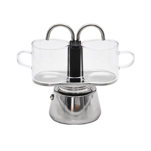 Mini 304 <span class=keywords><strong>de</strong></span> acero inoxidable <span class=keywords><strong>de</strong></span> doble taza Moka Pot diseño italiano clásico conveniente <span class=keywords><strong>cafetera</strong></span> para el hogar al aire libre almacenado - Product Image 3