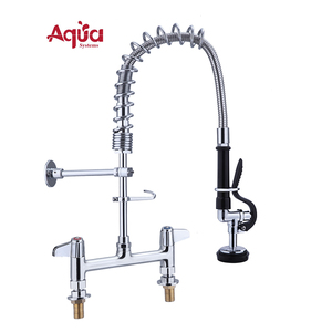 Commercial Kitchen Faucet with Dual Handle Deck Mounted Mini Pre-Rinse Pull Spring 2-Hole Installation with Pull-Down Sprayer - Product Image 1