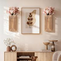 Set Vas Tanaman Gantung Dinding Kayu 2 Buah, Desain Modern Boho Farmhouse untuk Dekorasi Tanaman Dalam Ruangan