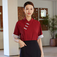 Nouvelle collection Printemps-Été 2025 Billion Long Spring Summer, Série Zen Chinoise, Uniforme à col asymétrique avec boucle et motif gaufré pour personnel d'hôtel, de restauration, de service de repas chauds et de service de thé