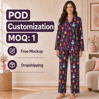Pyjama personnalisé de Noël pour femme, motif bonhomme de neige violet, col cranté, en polyester, livraison directe, MOQ 1 pièce