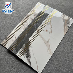 Azulejos de piso de aterrizaje de <span class=keywords><strong>escaleras</strong></span> de buena calidad de Foshan, los mismos diseños combinados, superficie dorada chapada en mate brillante <span class=keywords><strong>con</strong></span> líneas de ranura - Product Image 1