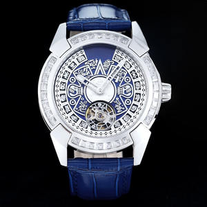 Reloj Automático para Hombre con Patrón de Símbolos Tradicionales, Movimiento Mecánico Tourbillon Premium, Correa de Cuero de Cocodrilo Azul - Product Image 2