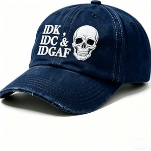 Gorra de Béisbol Unisex Negra de Mezclilla con Logotipo Bordado de Calavera IDK IDC IDGAF, Ajustable, Estilo Urbano - Product Image 6