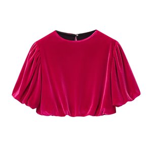 Atasan wanita model O-neck longgar bergaya retro, modis dan kasual untuk tahun 2026, lengan pendek. - Product Image 1
