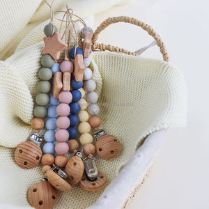 Gran oferta, recuerdo de bebé, <span class=keywords><strong>nombre</strong></span> personalizado, cuentas de silicona sin BPA, muñeco de madera de haya Natural, soporte para <span class=keywords><strong>chupete</strong></span> de bebé, Clip de <span class=keywords><strong>cadena</strong></span> - Product Image 3