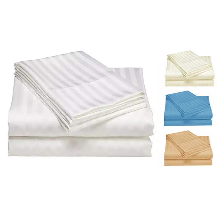 China CFL hotel supplier choice 100 cotton satin stripe hotel bedding fabric 3 pcs single bed sheet