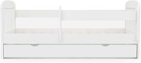 Lit enfant en bois blanc avec 1 tiroir, mobilier de chambre robuste en bois, lit pour tout-petit en forme de maison pour enfants