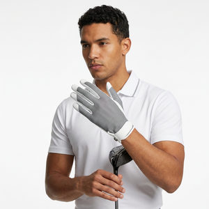 Gant de golf pour homme en cuir Cabretta, paume en cuir gris uni, dos en maille respirante, ajustement extensible, léger, adhérence antidérapante, pour l'extérieur, main gauche - Product Image 1