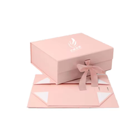 Boîtes d'emballage pliables en carton rigide rose personnalisées en gros avec aimant, boîte cadeau de luxe noire avec ruban, matériaux recyclés