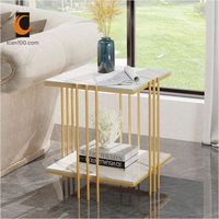 Ensemble de tables basses et d'appoint modernes nordiques en pierre frittée blanche, tables d'appoint doubles carrées