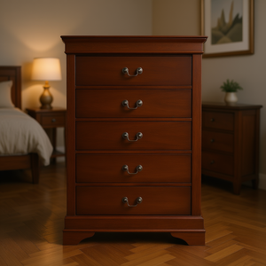 Traditional <b>Chest</b> <b>Of</b> <b>Drawers</b> 5 <b>Drawer</b> Brown Cherry Finish Drop Handles Bedroom Furniture - Product Image 2