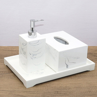 Weißes Marmor-Optik Harz Modernes Wasserfestes 3-teiliges Set: Seifenspender, Taschentuchbox und Ablage für Bad und Hotel