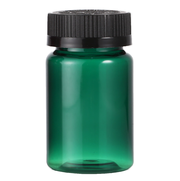 Bouteille en plastique PET de qualité alimentaire de 80 à 150 ml, noire, avec rayures vertes et bouchon à vis, pour comprimés et capsules