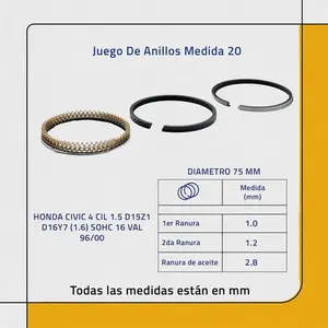Ensemble de 20 segments de piston pour Honda Civic 4L 1.6 D16Y 1.6 SOHC 16V 96/00 - Product Image 2