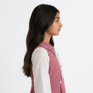 Robe d'uniforme scolaire personnalisée pour filles, collection printemps, unie, manches longues, en mélange de coton, modeste, formelle, longueur genou, avec dentelle - Product Image 2
