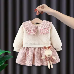 3547 New fashion patchwork baby girl dress autumn winter 2021 baby winter girl holiday dress