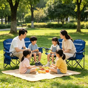 Chaise de camping pliable personnalisable, chaise d'extérieur portable avec accoudoirs et poches de rangement, siège bleu pour événements - Product Image 2