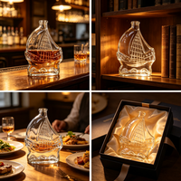 Bouteille à liqueur en verre transparent en forme de voilier unique avec bouchon en liège, sérigraphie et gravure pour whisky, brandy, tequila, décoration