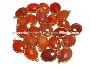 Carnelian Gemstone 18K Gold Plated Sterling Silver Handmade Jewelry Making Oval Shape Single Bail Faceted Bezel Connector Sameer - Product Image 4