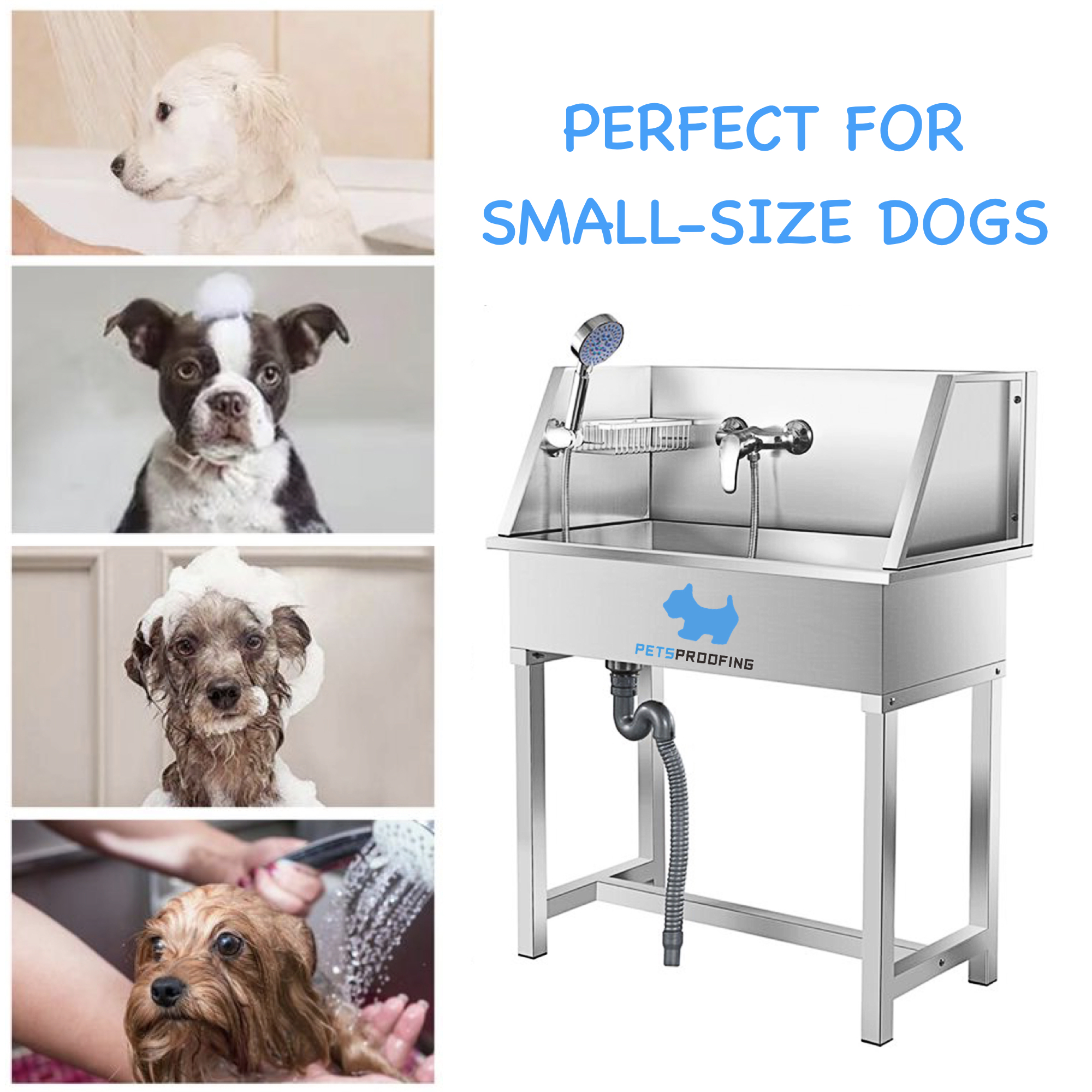 POLIMO Dog Washing Station, LED Professional Stainless Steel Dog Bathing Station, Dog Bathtub For Large, Medium & Small Dog, Dog Bathtub With Window