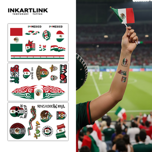 Tatouages Temporaires Mexique Coupe du Monde 2026 Autocollants pour Fans Pays Hôte Art Aztec Crâne de Sucre Art Corporel Imperméable 3 Feuilles pour Supporters - Product Image 1