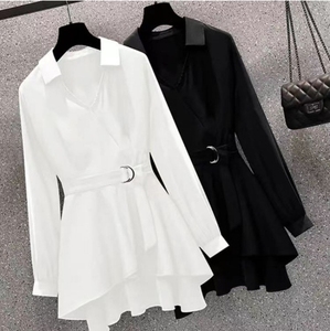 Chemisier formel pour femmes en gros, col en V, cintré, amincissant, sans bretelles, 100 % polyester, nouveau style - Product Image 1