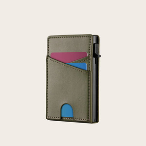 ที่ใส่บัตร<span class=keywords><strong>เงิน</strong></span>สดแบบพับสองพับกระเป๋าสตางค์หนังแท้บางคลิปหนีบเงินอลูมิเนียมโลหะแบบเรียบง่าย - Product Image 2