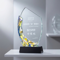 Trophées et récompenses en verre acrylique personnalisés, gravés au laser 3D, effet diamant, colorés et brillants, avec base noire