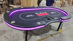 Table de <span class=keywords><strong>poker</strong></span> ovale de haute qualité avec pieds pliables de 2,4 m, pour 10 joueurs, avec éclairage LED, boîte de rangement, style moderne, pour le baccarat et autres jeux, en métal - Product Image 3