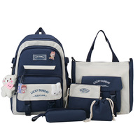 Sac à dos scolaire haut de gamme en nylon résistant à l'usure avec fermeture éclair, grande capacité, protection de la colonne vertébrale, nouveau style, ensemble de cinq pièces pour filles d'école primaire