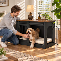 Meuble de canil en bois avec porte coulissante, table d'appoint pour chiens de petite et moyenne taille, avec coussin, pour intérieur