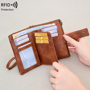 RFID blocco borsa pochette da <span class=keywords><strong>donna</strong></span>, multifunzione a tripla piega porta carte di credito, Retro Fashion borsellino corto - Product Image 2