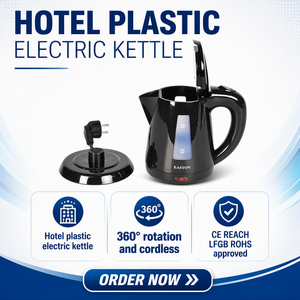 EASTON Compact 0.8 Liter Black Electric <strong>Kettle</strong> 1200W Small Capacity Hotel Tea <strong>Kettle</strong> with Water Level Window and Euro <strong>Plug</strong> - Product Image 1