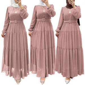 Factory <strong>Dropship</strong> <strong>Muslim</strong> <strong>Dress</strong> Women's Modest Long <strong>Dress</strong> Jacquard Ramadan Islamic Traditional Robe With Belt Pleated <strong>Dress</strong> - Product Image 1