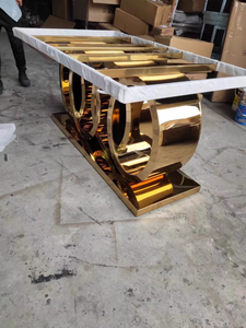 Cổ Phiếu Sẵn Sàng Sang Trọng 8 Chỗ Ngồi Hình Chữ Nhật Bằng Đá Cẩm Thạch Bàn Ăn Với Vàng Thép Không Gỉ Cơ Sở Cho Biệt Thự Ăn Hiện Đại Đồ Nội Thất Thiết Lập - Product Image 6