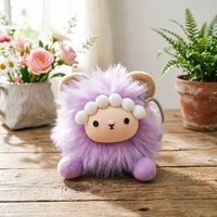 Porte-clés pendentif mignon fait main en fausse fourrure de mouton polyester, figurine de dessin animé, jouet en peluche pour sac à dos et voiture