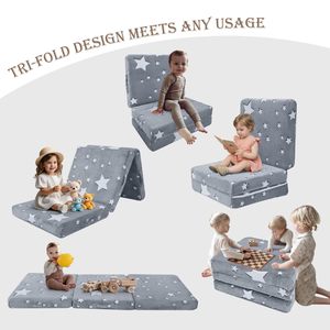 Children's <b>Sofa</b> Bed With Stars Pattern Foldable Washable Educational Foam Seat For <b>Kids</b> Age 2 And Above - Product Image 2