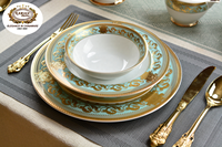 Expédition rapide, vaisselle en porcelaine dorée embossée, service de table de luxe en porcelaine fine, vaisselle