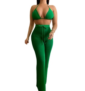 2024 New Women's Clothing <strong>Green</strong> Women Swimming Suit Swimwear 3 Piece <strong>Bikini</strong> <strong>Set</strong> With Beach Pants - Product Image 1